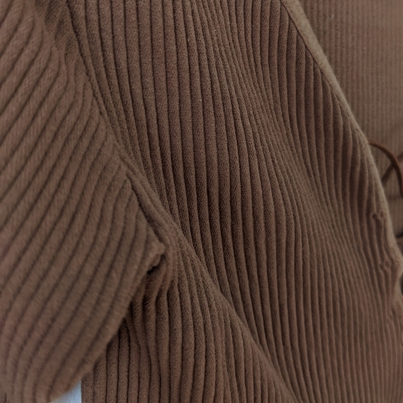 Free People Casual Friday ribbed lace Long Sleeve cappuccino brown Medium Large - Picture 8 of 10